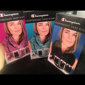 Three Champion lightweight Snap Scarfs